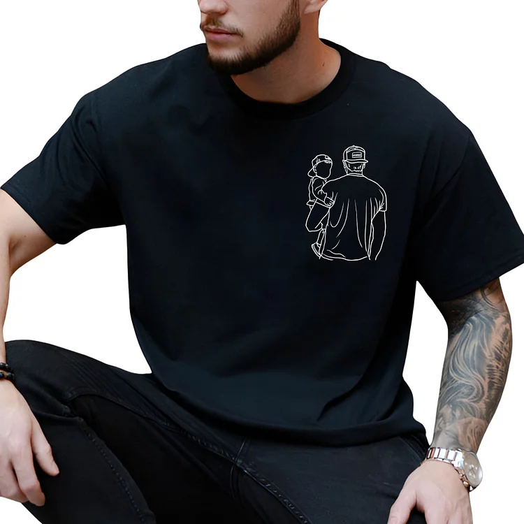 Schwarzes Shirt mit Line-Art-Stickerei